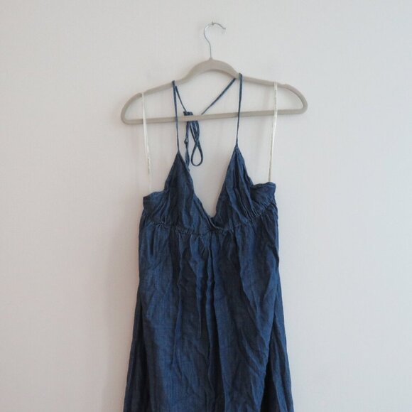 YOUNG FABULOUS & BROKE Denim Tie Dye Maxi Halter Dress Grunge Y2K - Size S - Picture 3 of 12